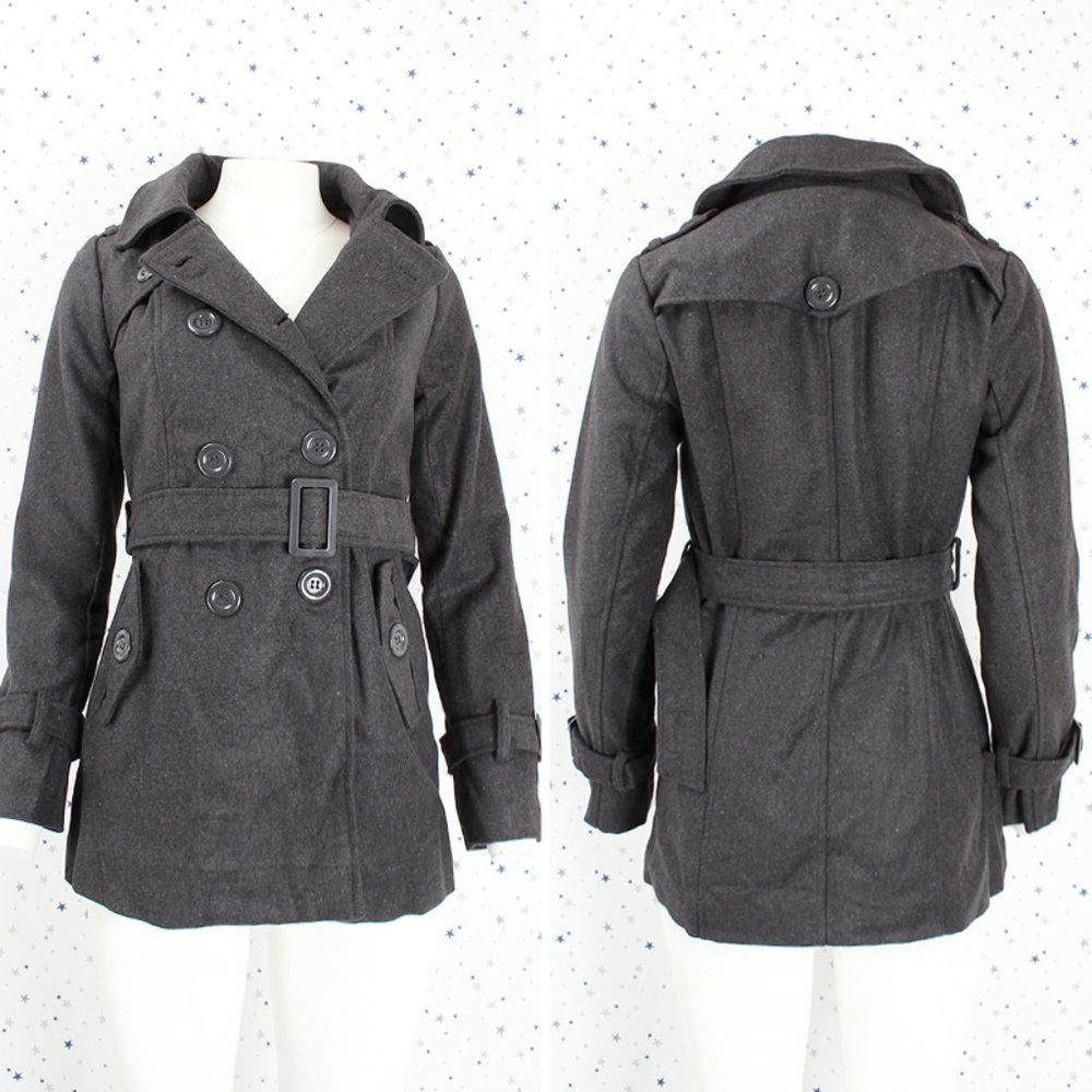 Gray Double Breasted Pea Coat with Belt